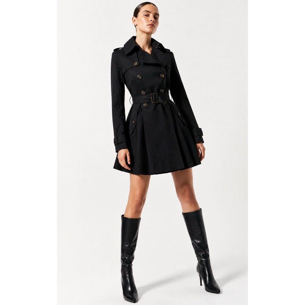 ASOS Black Fit & Flare Double Breasted Belted Trench Coat Size 4 Jacket